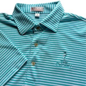 Peter Millar Summer Comfort The Crosby Green White Stripe Polo‎ Shirt Men Large